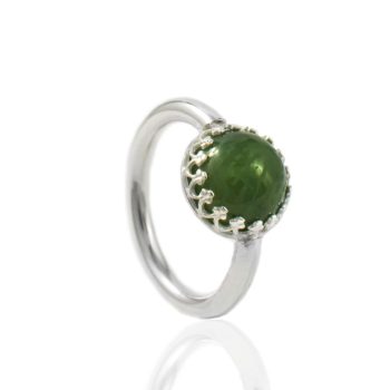 Bague - avec empreinte digitale | en rond | Nefrite verte en argent sterling