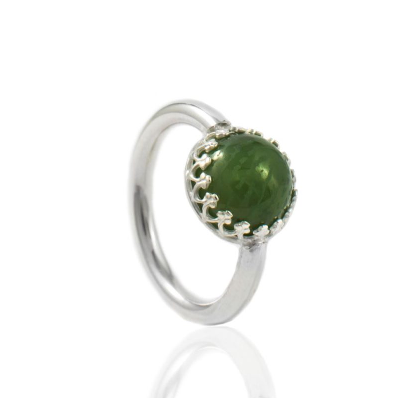 Bague - avec empreinte digitale | en rond | Nefrite verte en argent sterling
