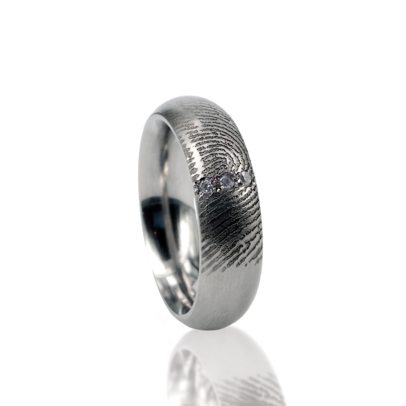 Bague empreinte digitale - Acier inoxydable avec 3 zircons sertis