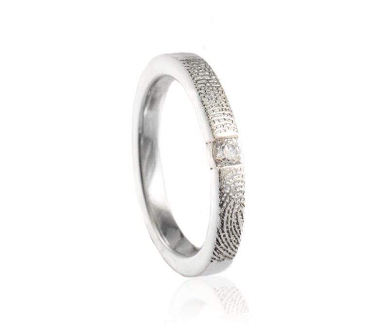 Bague empreinte digitale - avec zircon de 3 mm - argent sterling