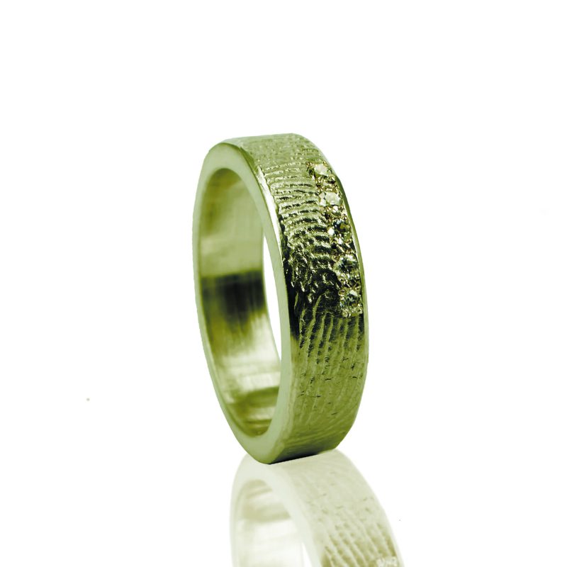 Bague empreinte digitale - avec 5 zirconiums pavés - or