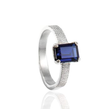 Bague empreinte digitale - avec saphir rectangulaire | argent sterling