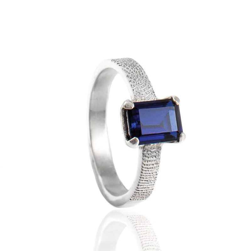 Bague empreinte digitale - avec saphir rectangulaire | argent sterling