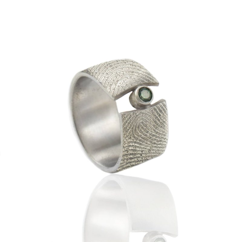 Bague empreinte digitale - avec sertissage et émeraude | 3 mm | Argent Sterling
