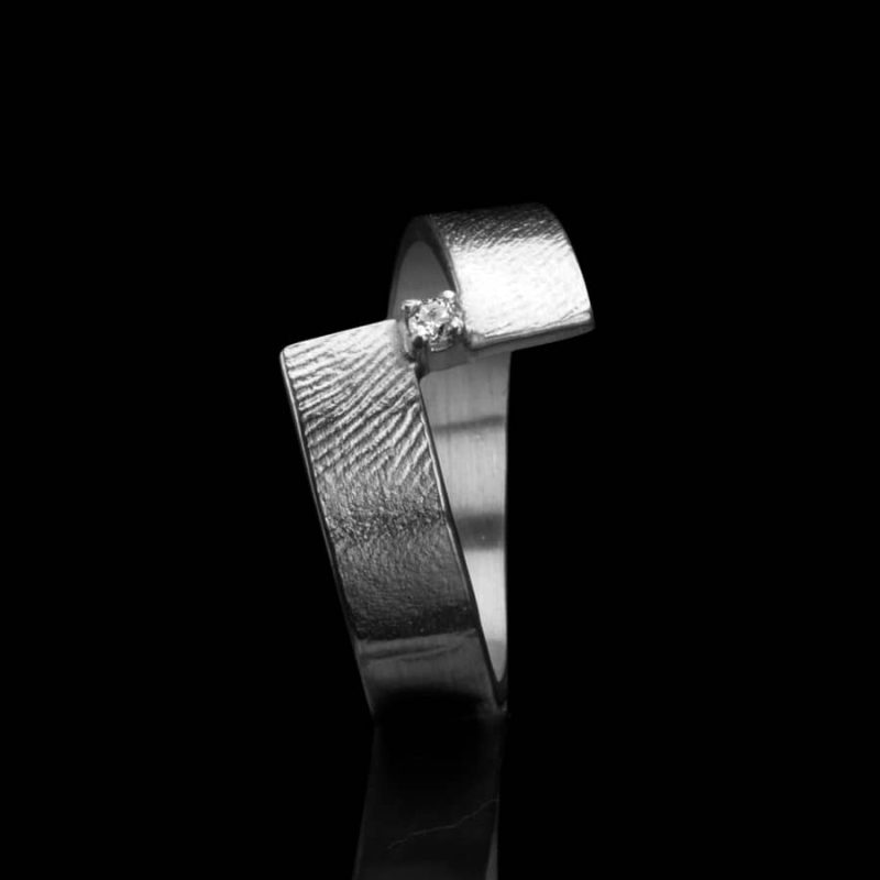 Bague empreinte digitale - Argent Sterling avec Chaton avec Pierre