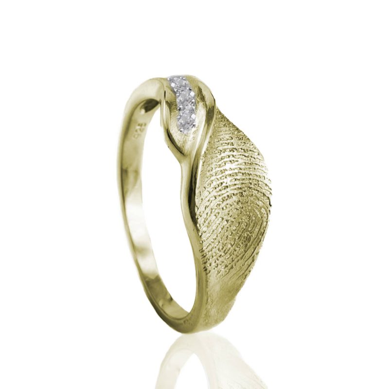 Bague design - avec empreinte digitale | et 3 zircons sertis en pavé | Or