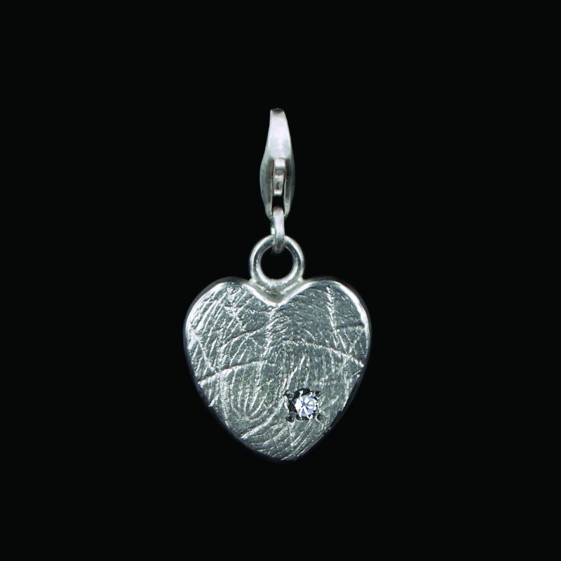 Breloque empreinte digitale en forme de coeur - 1.5mm | Zirconia | Sterling Silver