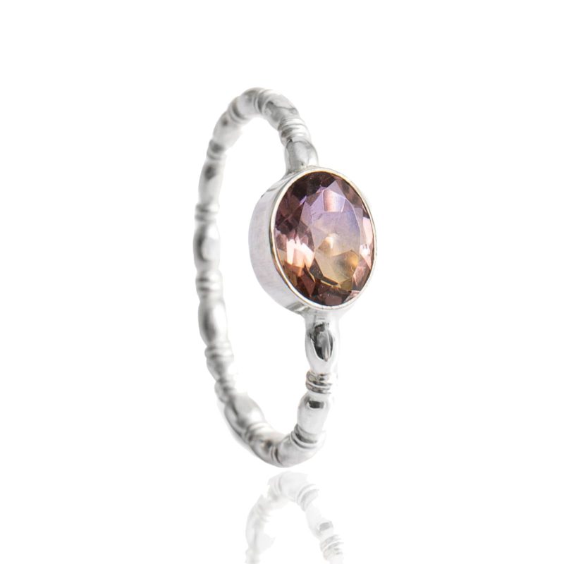Bague avec axe en fil de perle - avec chambre d'axe ouverte ou fermée | Derrière Topaze Orange/Pourpre | Argent Sterling