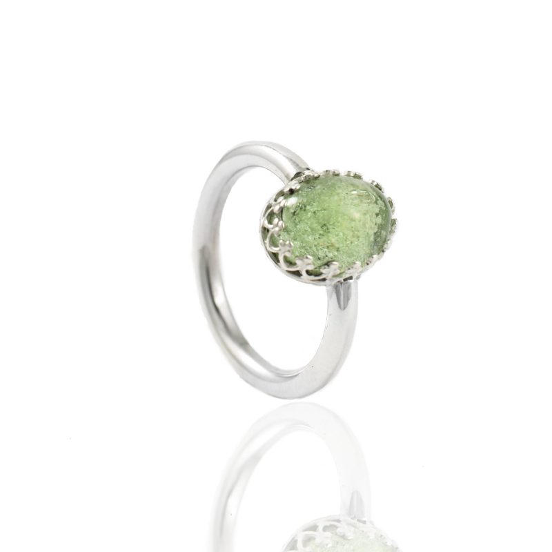 Bague avec cabochon en frêne de verre - argent sterling
