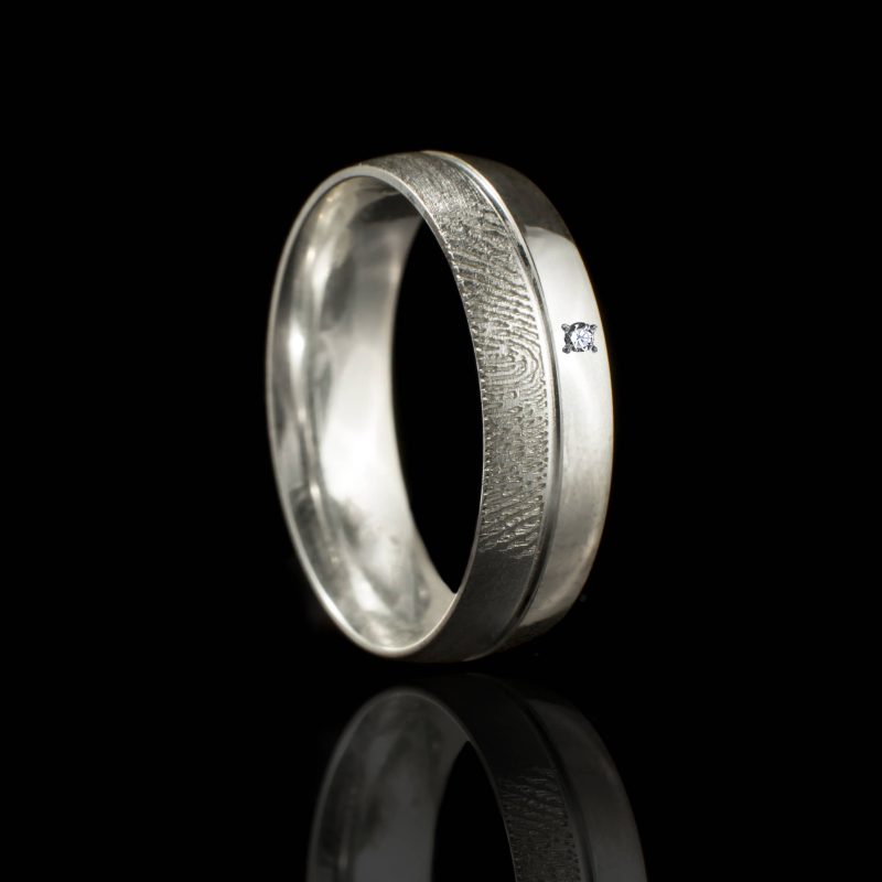 Bague empreinte digitale - avec rainure et pierres serties | Argent