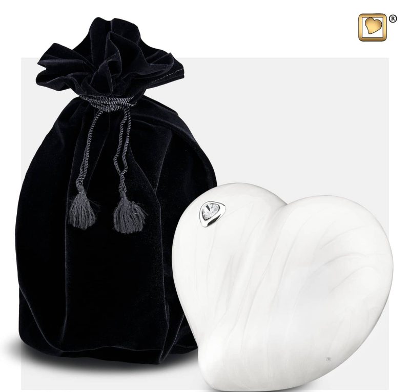Petite urne coeur - Coeur Swarovski | 0,65 litre | Blanc nacré