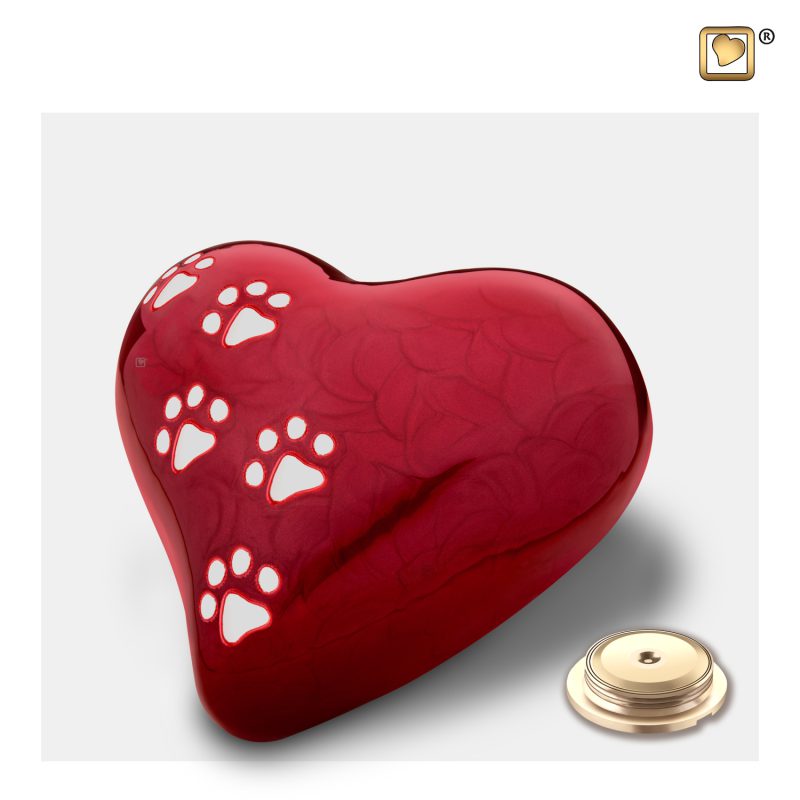Urne de jardin - Coeur 0,95 litre | Rouge perle Argent poli | Grande