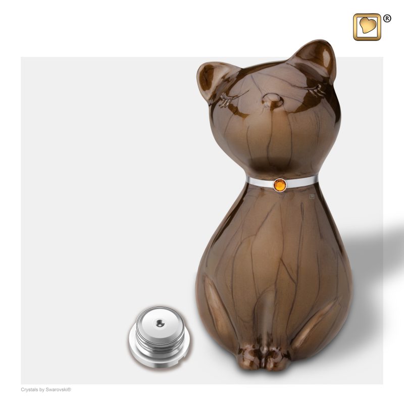 Urne chat - PrincessCat Swarovski | 0,70 litre Pearl | bronze Brushed pewter