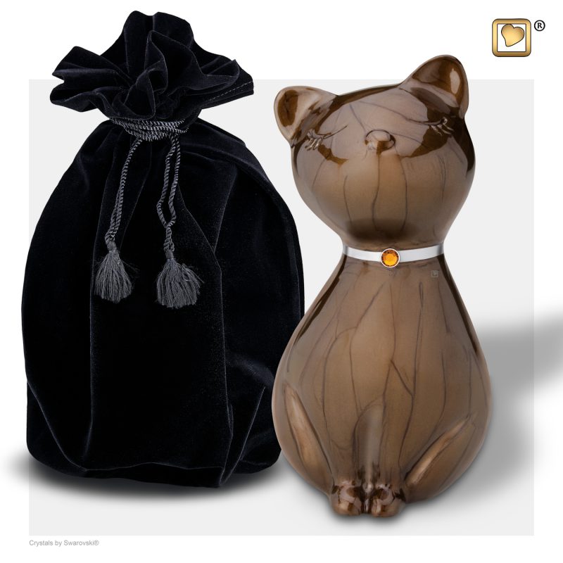 Urne chat - PrincessCat Swarovski | 0,70 litre Pearl | bronze Brushed pewter