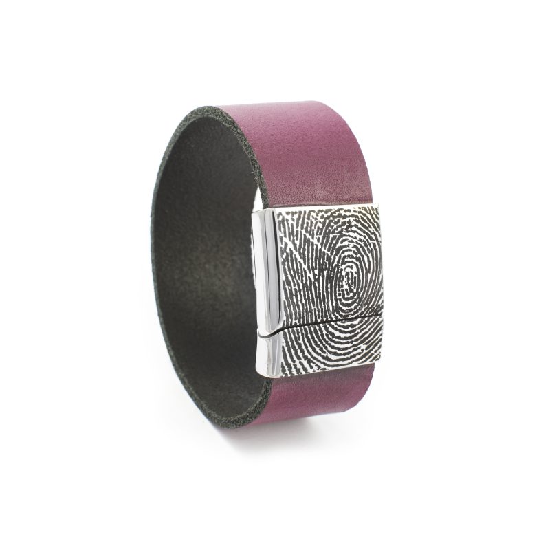 Bracelet en cuir avec empreinte digitale et fermeture à glissière - 24 mm | acier inoxydable