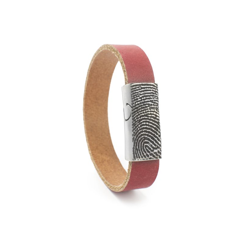 Bracelet en cuir avec empreinte digitale et fermeture à glissière - 14 mm | acier inoxydable