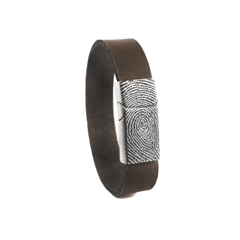 Bracelet en cuir avec empreinte digitale et fermeture à glissière - 14 mm | acier inoxydable