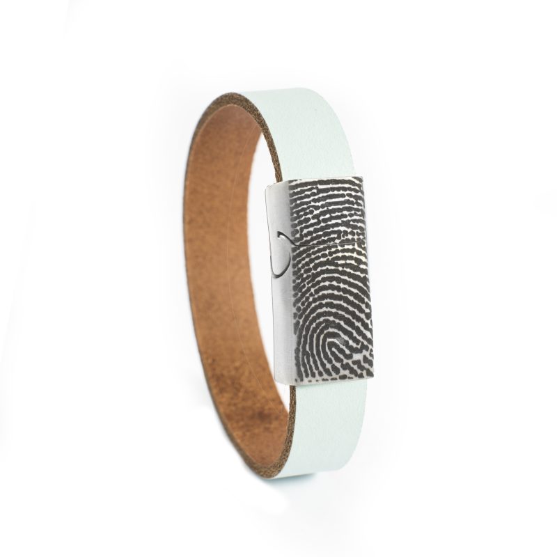 Bracelet en cuir avec empreinte digitale et fermeture à glissière - 14 mm | acier inoxydable