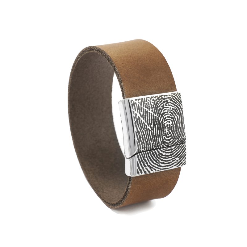 Bracelet en cuir avec empreinte digitale et fermeture à glissière - 24 mm | acier inoxydable