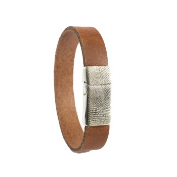 Bracelet en cuir avec empreinte digitale et fermeture à glissière - 14 mm | Argent