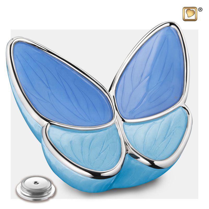 Urne vlinder - Les ailes de l'espoir | 3,20 litres | Bleu perle Argent poli | Grande