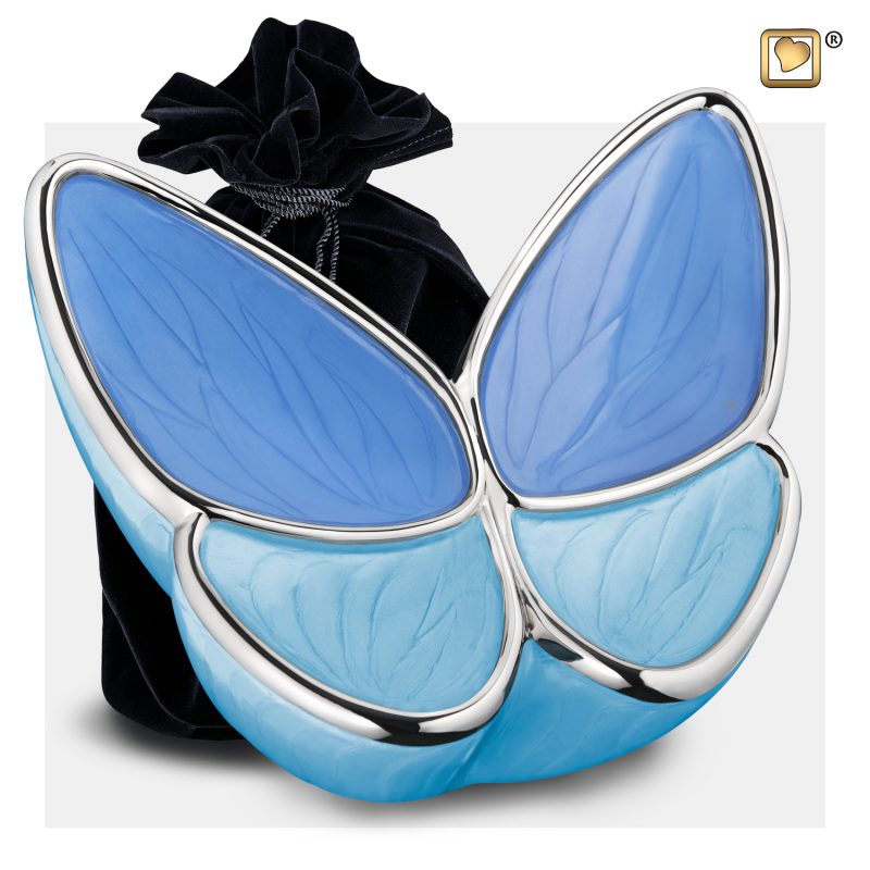 Urne vlinder - Les ailes de l'espoir | 3,20 litres | Bleu perle Argent poli | Grande