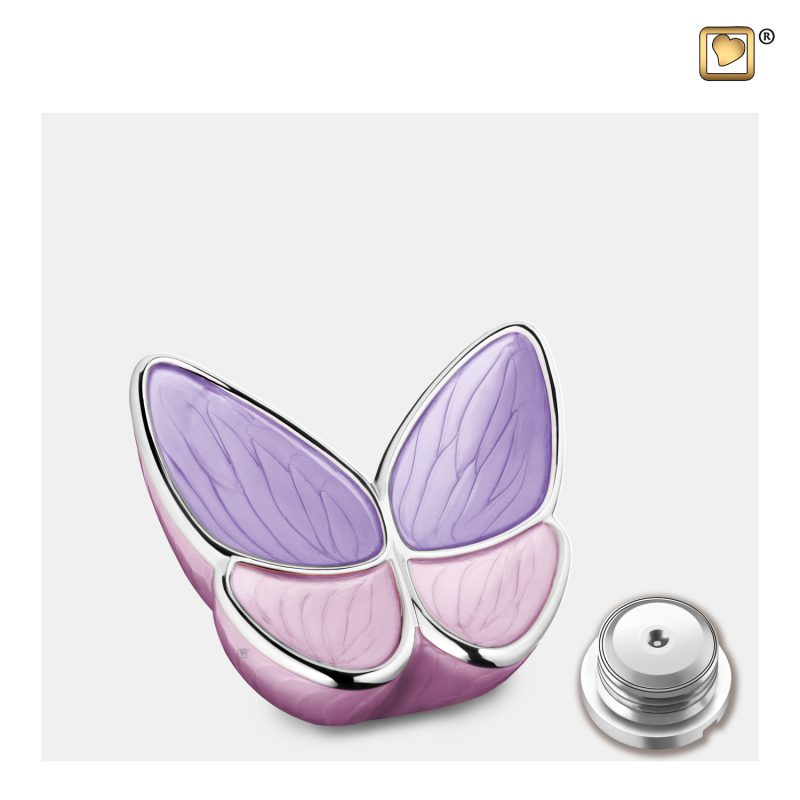 Urne papillon - Wings of Hope | 0.045 litre | Pearl Lavender Polished Silver tint Small
