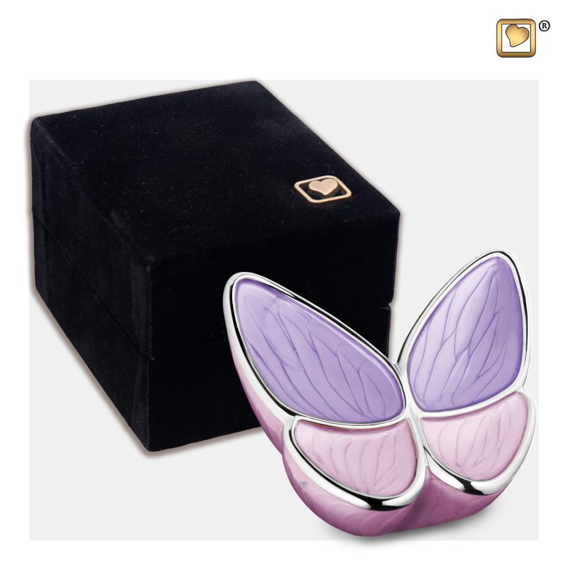 Urne papillon - Wings of Hope | 0.045 litre | Pearl Lavender Polished Silver tint Small
