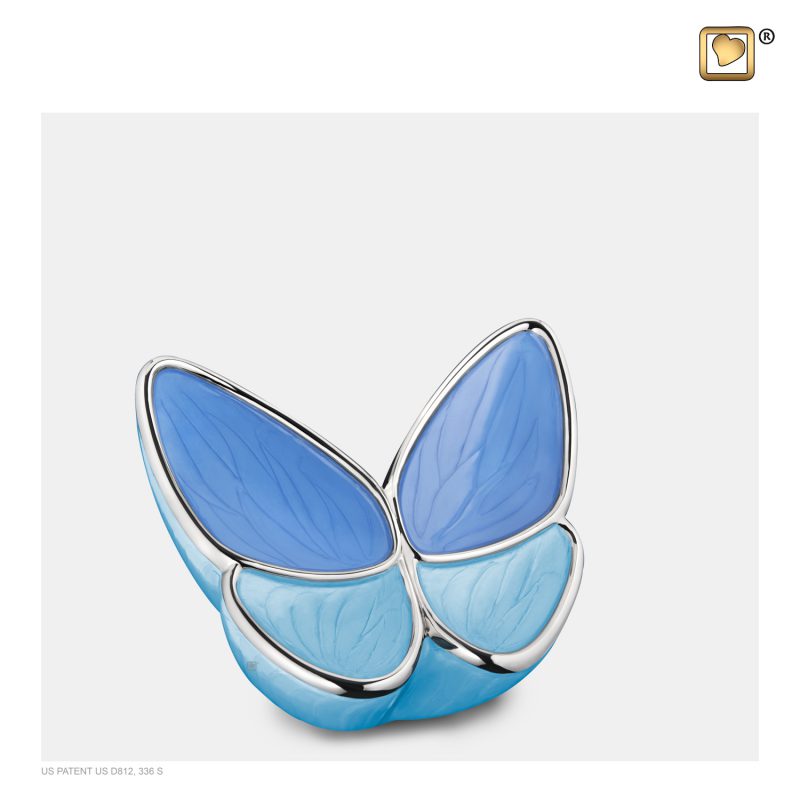 Urne vlinder - Wings of Hope | 0,045 litre | Pearl Blue Polished Silver tint Small