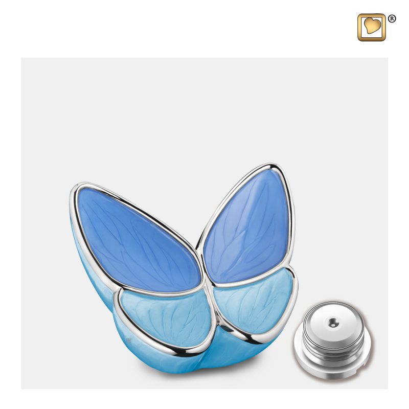 Urne vlinder - Wings of Hope | 0,045 litre | Pearl Blue Polished Silver tint Small