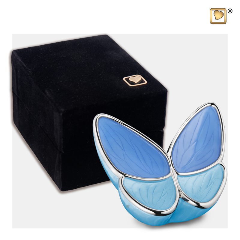 Urne vlinder - Wings of Hope | 0,045 litre | Pearl Blue Polished Silver tint Small