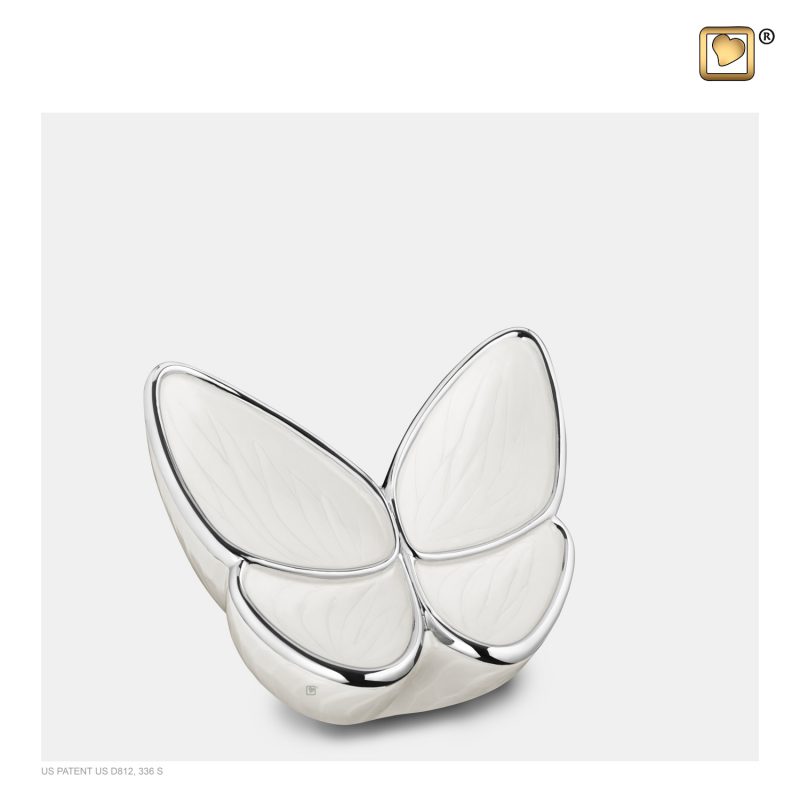Urne vlinder - Wings of Hope | 0,045 liter | Pearl White Polished Silver tint Small