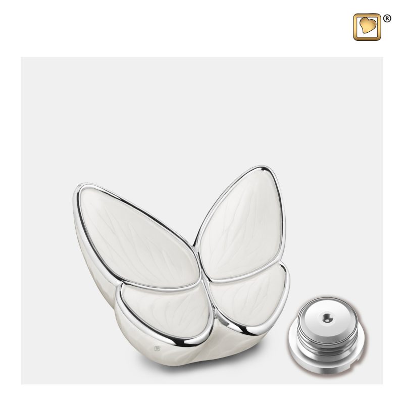 Urne vlinder - Wings of Hope | 0,045 liter | Pearl White Polished Silver tint Small
