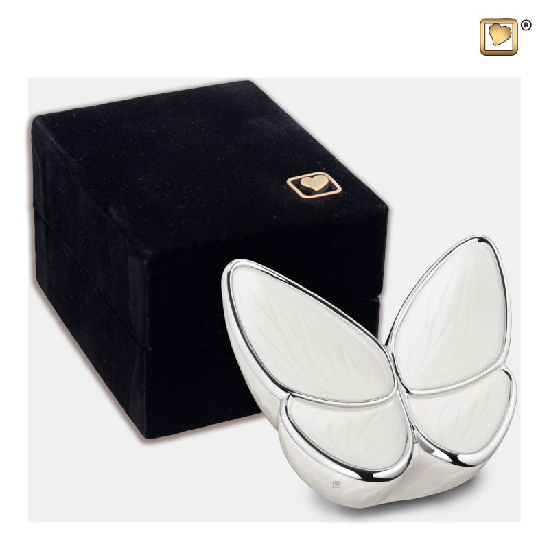 Urne vlinder - Wings of Hope | 0,045 liter | Pearl White Polished Silver tint Small