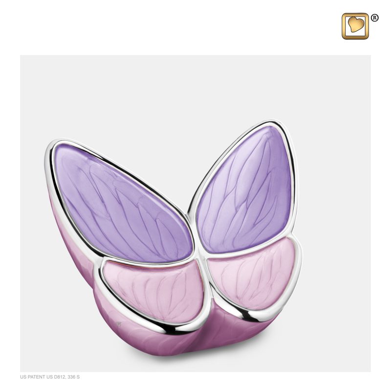 Urne vlinder - Wings of Hope | 0,4 litre | Lavande nacrée Argent poli Medium