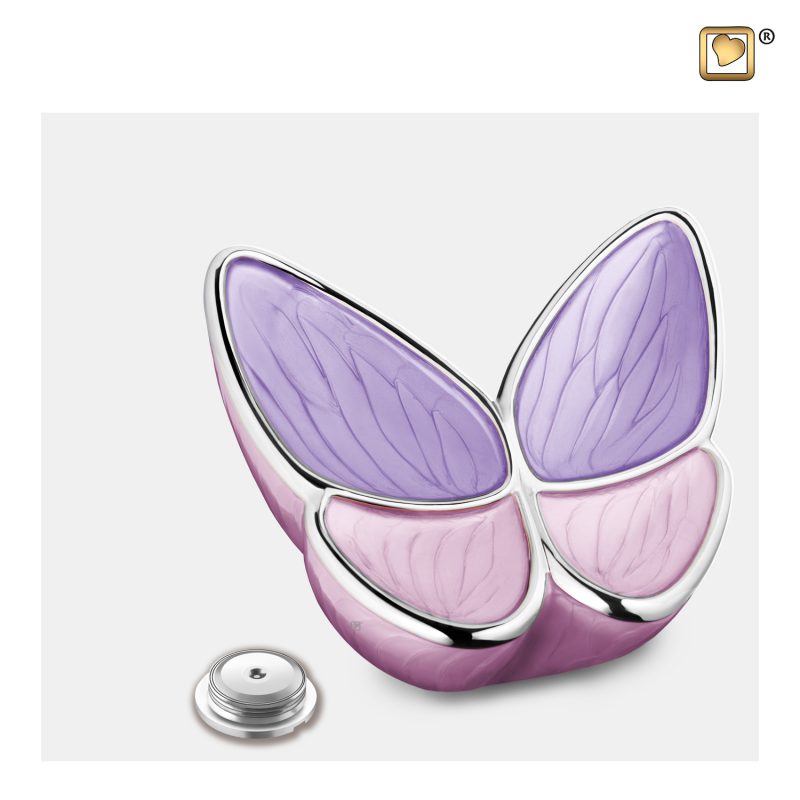Urne vlinder - Wings of Hope | 0,4 litre | Lavande nacrée Argent poli Medium