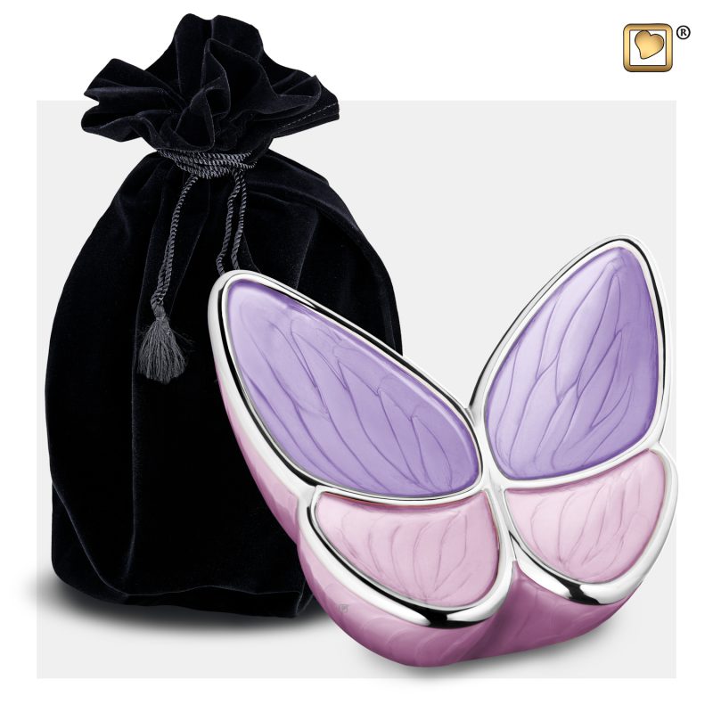 Urne vlinder - Wings of Hope | 0,4 litre | Lavande nacrée Argent poli Medium