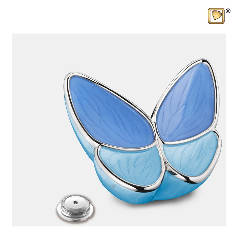Urne vlinder - Wings of Hope | 0,4 litre | Bleu perle Argent poli Medium