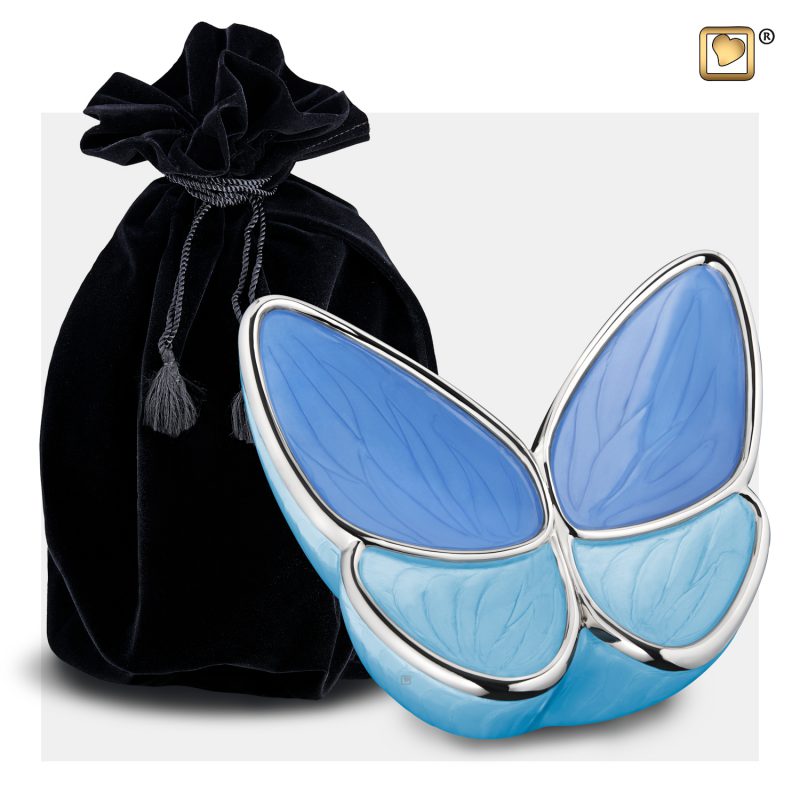 Urne vlinder - Wings of Hope | 0,4 litre | Bleu perle Argent poli Medium