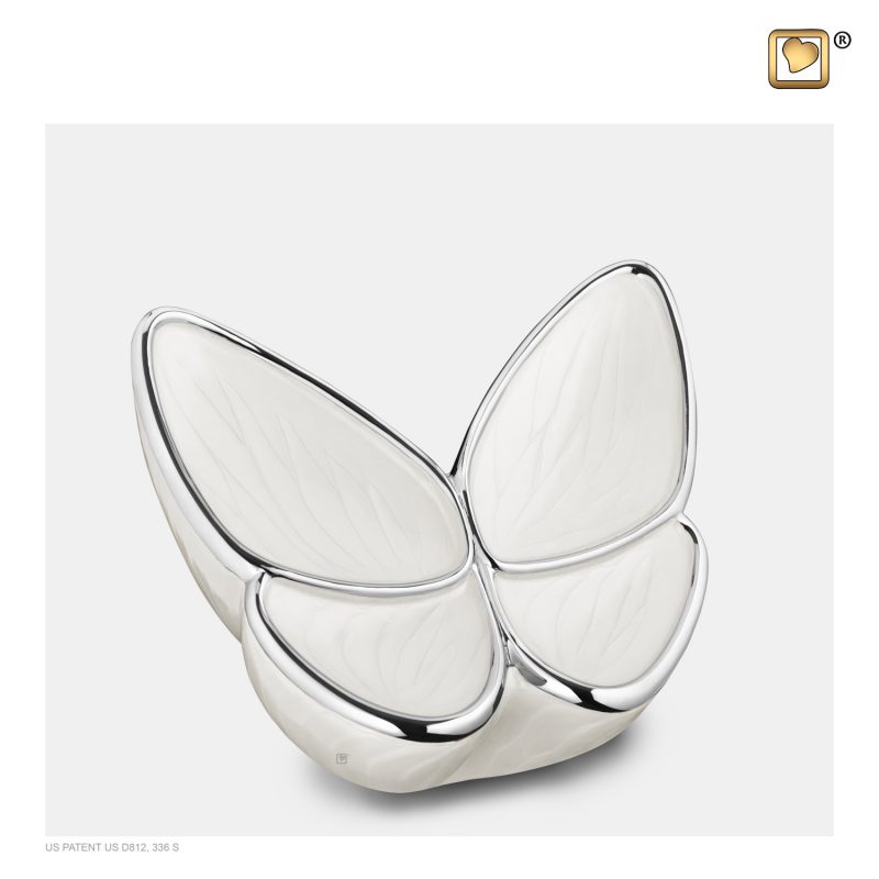 Urn vlinder - Wings of Hope | 0,4 liter | Pearl white Polished silver tint Medium
