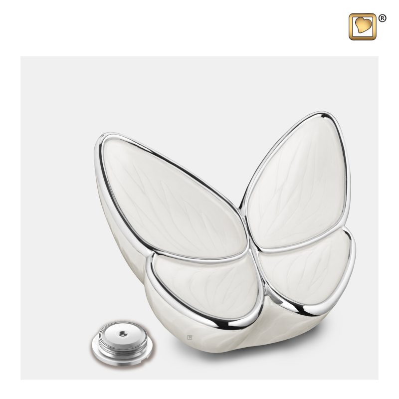 Urn vlinder - Wings of Hope | 0,4 liter | Pearl white Polished silver tint Medium