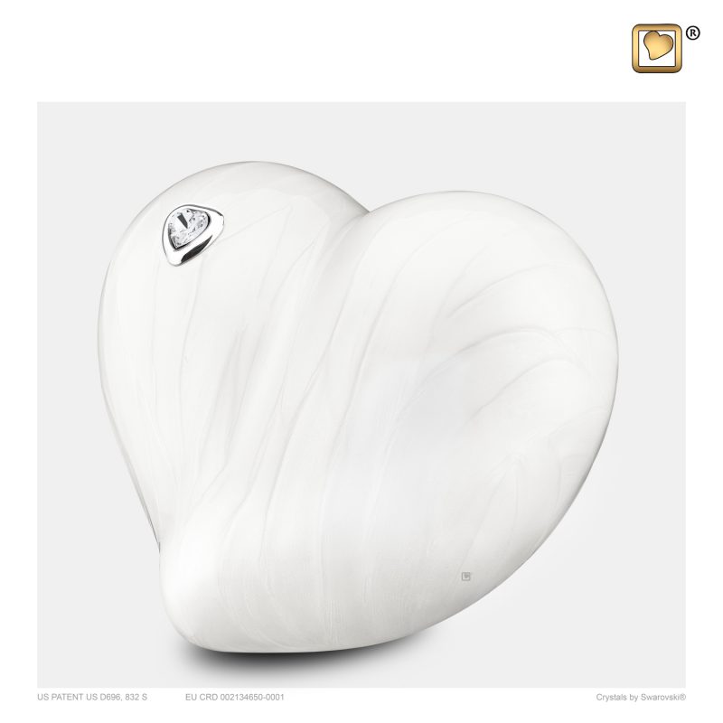Petite urne coeur - Coeur Swarovski | 0,65 litre | Blanc nacré