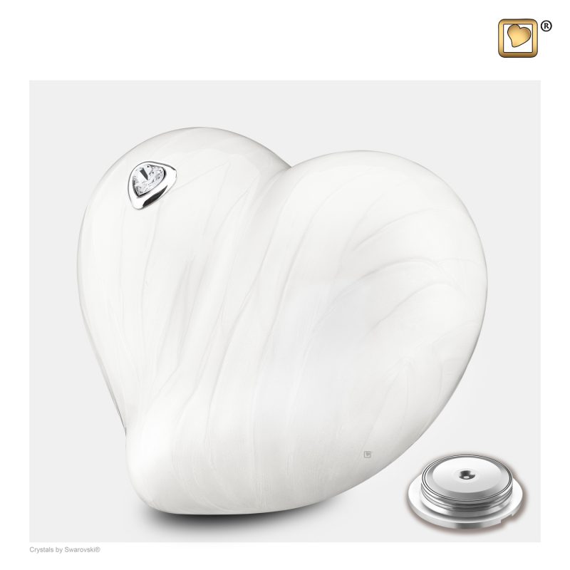 Petite urne coeur - Coeur Swarovski | 0,65 litre | Blanc nacré