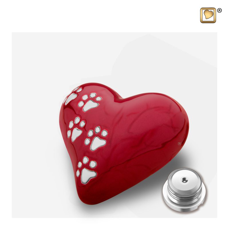 Urne funéraire - Coeur | 0,045 litre | Rouge perle Argent poli | Petite