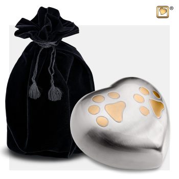 Urne animalière - Double patte | coeur | 0,085 litre | Etain brut