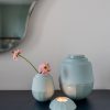 Mini urn – Keramische urn | medium 650 ml inclusief vaasje en waxinelichthouder | diverse kleuren - lichtgroen